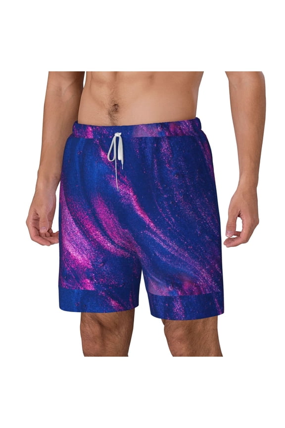 Neon Gradient Blue pattern Mens Swim Trunks with Compression Liner Stretch Beach Shorts Quick Dry with Zipper Pockets No-Chafing Board Shorts-Medium