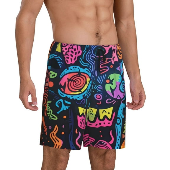 Picia Neon Graffiti Urban Art Pajama Shorts for Men, Men's Pajama Bottoms, Sleepwear,Short Pajama Pants-Large