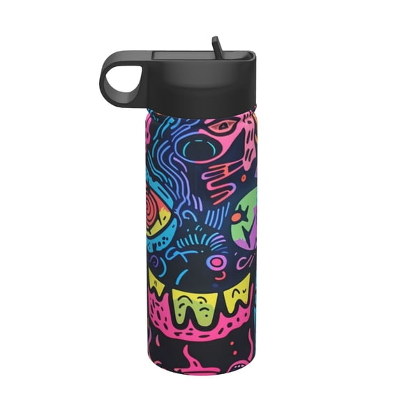 Picia Neon Graffiti Urban Art Pattern 18oz Sports Insulated Kettle With Straw Insulated Water Bottle For Running Hiking Cycling Climbing Men'S Woman Insulated Water Bottle