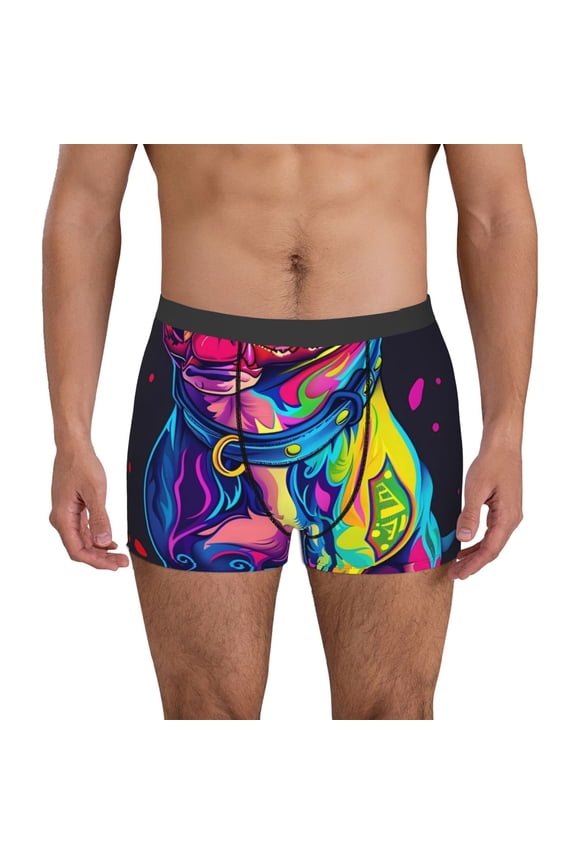 Neon Pop Art Pitbull Pattern Men’s Boxer Briefs – Soft & Breathable Underwear, Stretchy & Comfortable Fit, Supportive Pouch Design, Moisture-Wicking-XX-Large
