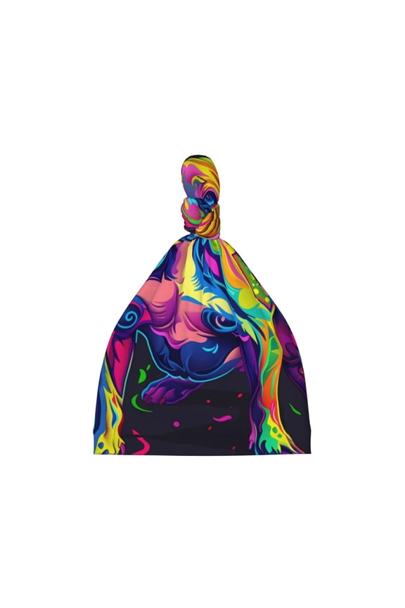 Neon Pop Art Pitbull Printed Preemie Hats for Baby Girls Cotton Premature Knot Hats Newborn Hospital Cap Warm Knot Beanie Nicu for Preemie Girls and Boys