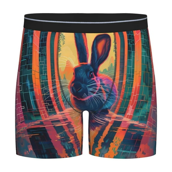 Picia Neon Rabbit In Archway Pattern Men's Athletic Long Leg Briefs , Performance Stretch Underwear,Moisture-Wicking