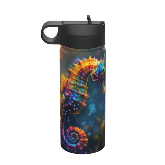 Picia Neon Seahorse Underwater Realm Pattern 18oz Sports Insulated Kettle With Straw Insulated Water Bottle For Running Hiking Cycling Climbing Men'S Woman Insulated Water Bottle