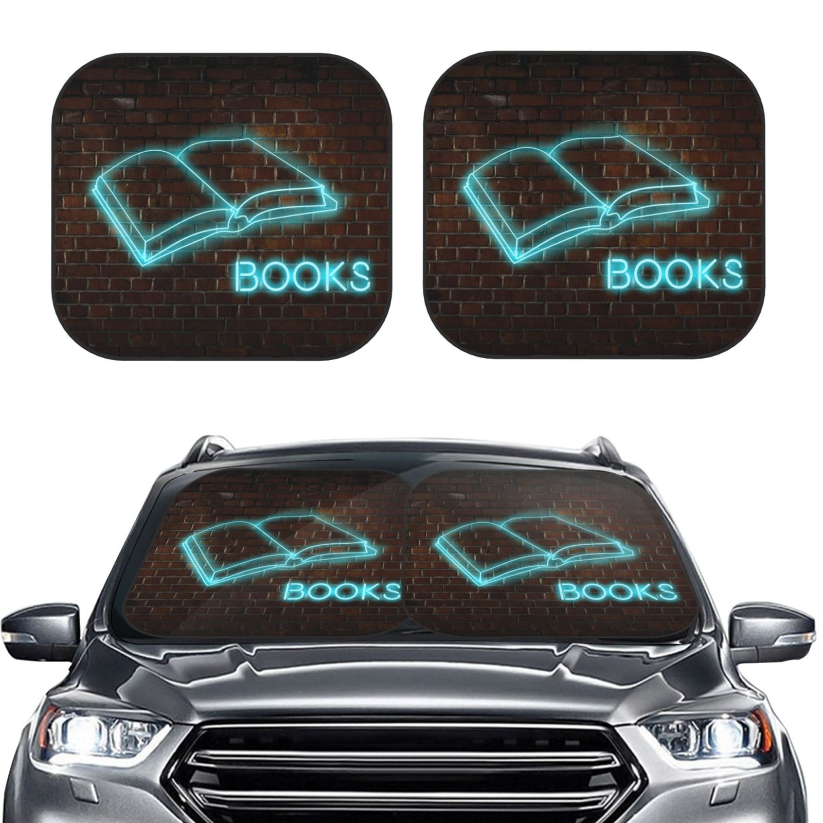 Picia Neon Sign For Books 2 Piece Car Windshield Sun Shade Foldable ...