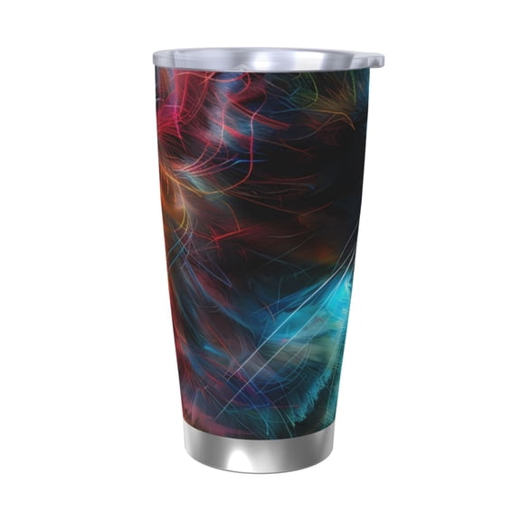 Picia Neon Spectrum Cat Portrait Pattern 20 oz Tumbler Stainless Steel Vacuum Insulated Coffee Ice Cup Double Wall Travel Flask Dual Lid Water Bottle, Eco-friendly Car Cup-Without Straw