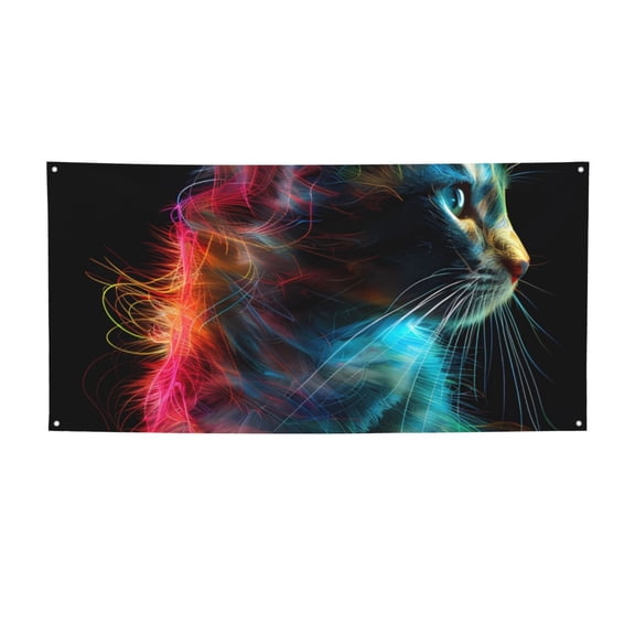 Picia Neon Spectrum Cat Portrait Pattern Party Banner, Festive Decoration, Holiday Banner, Celebration Decor, Event Banner, Reusable Party Banner-Medium