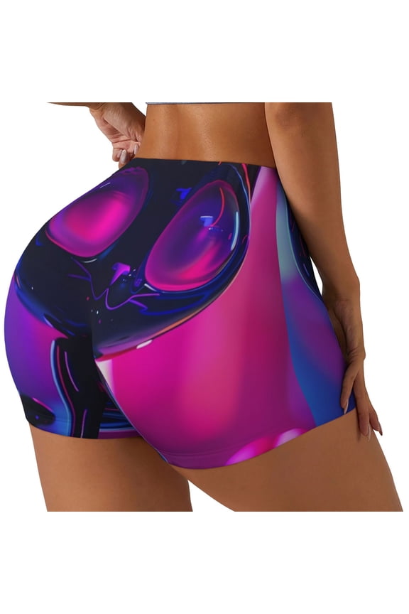 Neon Toy Cat Reflections Printed Workout Shorts for Women Seamless Scrunch Butt Lifting High Waisted Yoga Gym Booty Running Moisture-wicking Short Pants-Medium