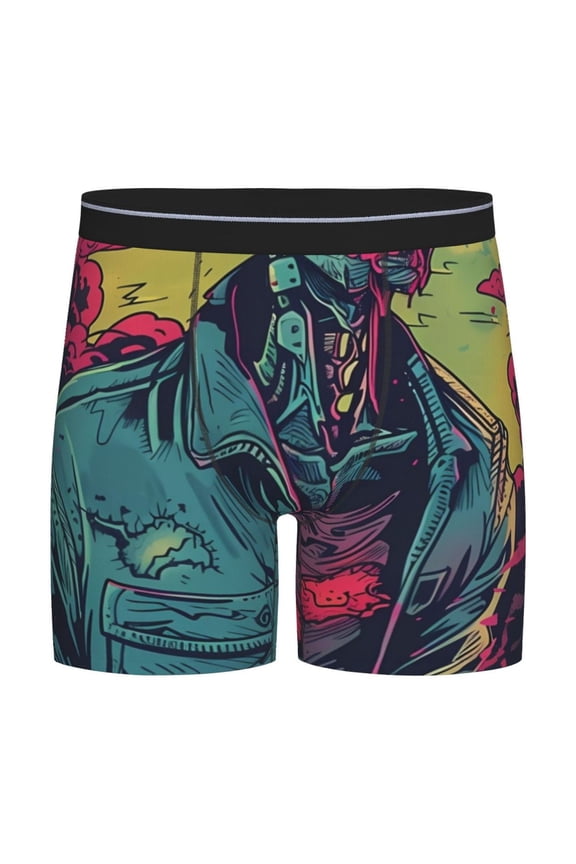 Neon Zombie Skull Pattern Men's Athletic Long Leg Briefs , Performance Stretch Underwear,Moisture-Wicking