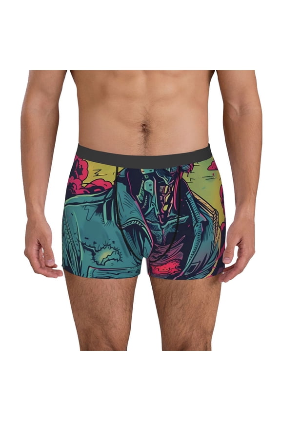 Neon Zombie Skull Pattern Men’s Boxer Briefs – Soft & Breathable Underwear, Stretchy & Comfortable Fit, Supportive Pouch Design, Moisture-Wicking-Large