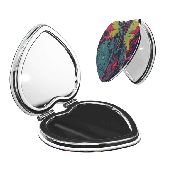 Picia Neon Zombie Skull for Compact Vanity Mirror , Travel Makeup Mirror , Portable Magnifying Cosmetic Mirror for Daily, Work, Business-Heart Shape