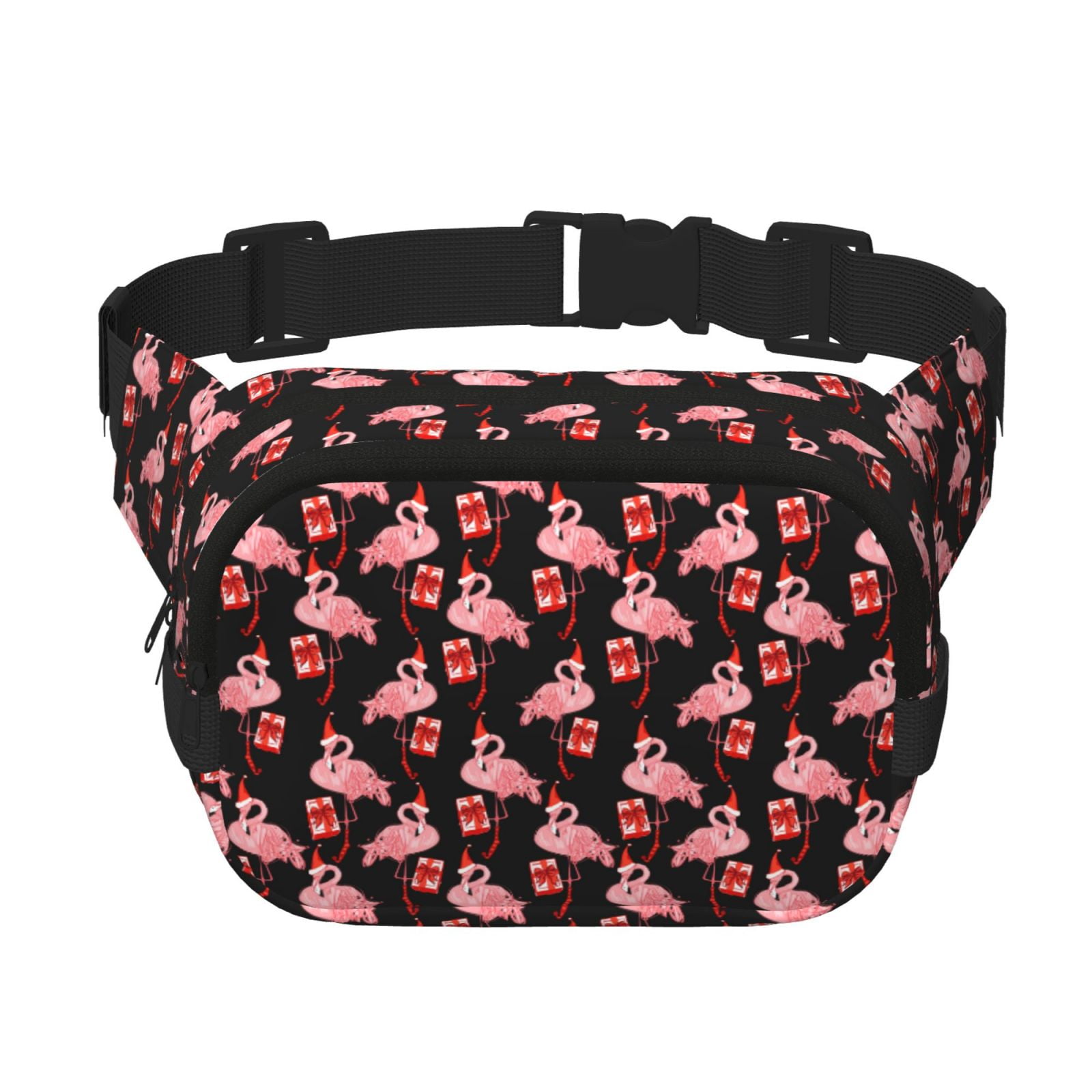 Picia New Year Flamingo Print Square Double-Layer Waist Bag Mini Adjustable Waist Belt Bag Exercise Running Travel Hiking