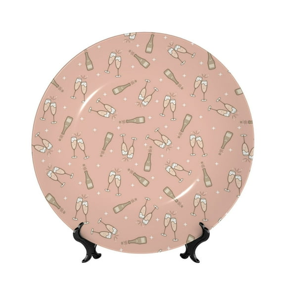 Picia New Year'S Eve Party Pattern Bone China Decorative Plate – Wall Decor with Stand and Adhesive, Elegant Ornament for Living Room, Office, or Entryway-7in