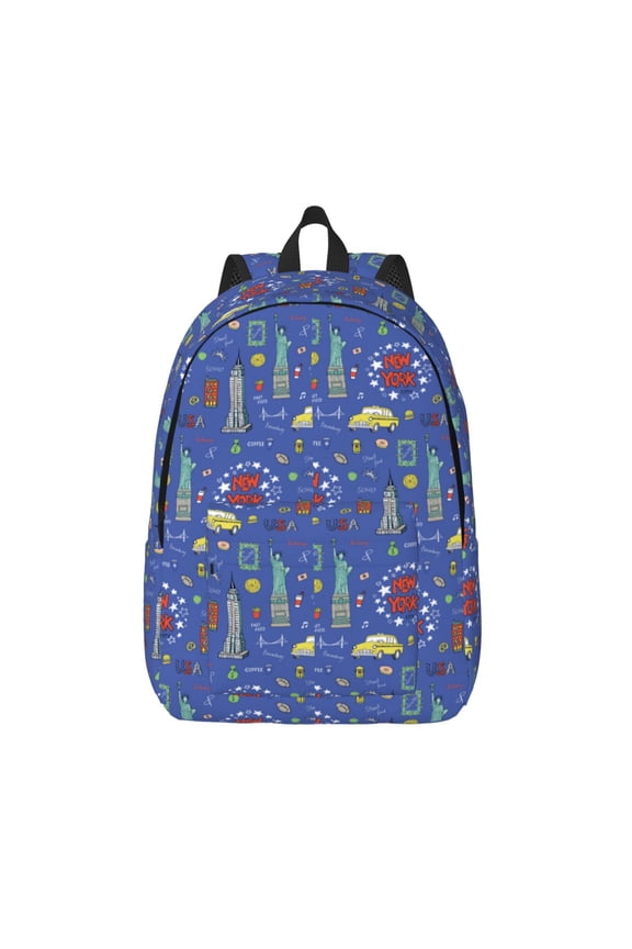 New-York City Printed Canvas Daypack - Stylish and Durable Vintage Compact Backpack - Class, Work, Travel, or Laptop Bookbag,Organized Compartments-Small