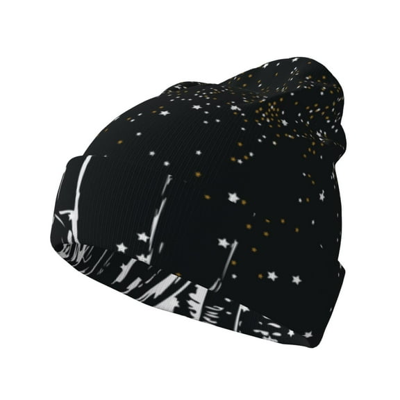 Picia New York City1 Pattern Knitted Beanie Hat for Men and Women , Unisex Winter Warm Stretchy Knit Cap Thick Fisherman Beanies Cuffed Plain Skull Caps
