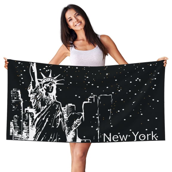 Picia New York City1 Print Silver Fox Velvet Beach Towel,Quick-Dry Beach Towel,Lightweight Travel Towel,Portable Beach Towels