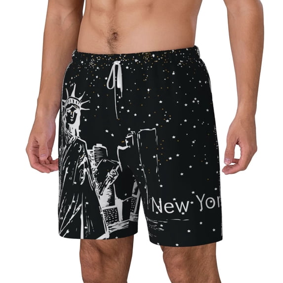 Picia New York City1 pattern Mens Swim Trunks with Compression Liner Stretch Beach Shorts Quick Dry with Zipper Pockets No-Chafing Board Shorts-XX-Large