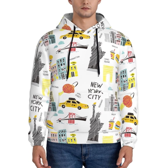 Picia New York Pattern Casual Men's Hoodie - Lightweight Hooded Sweatshirt with Kangaroo Pocket, Comfortable Pullover for Everyday, Travel-X-Large
