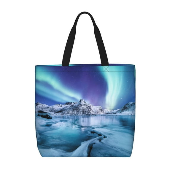 Picia Night At Lake Aurora 1 for Tote Bag for Women with Zipper, Gym Tote with Compartments, Laptop Work Tote Nurse Dance Yoga Bag for Sport, Travel