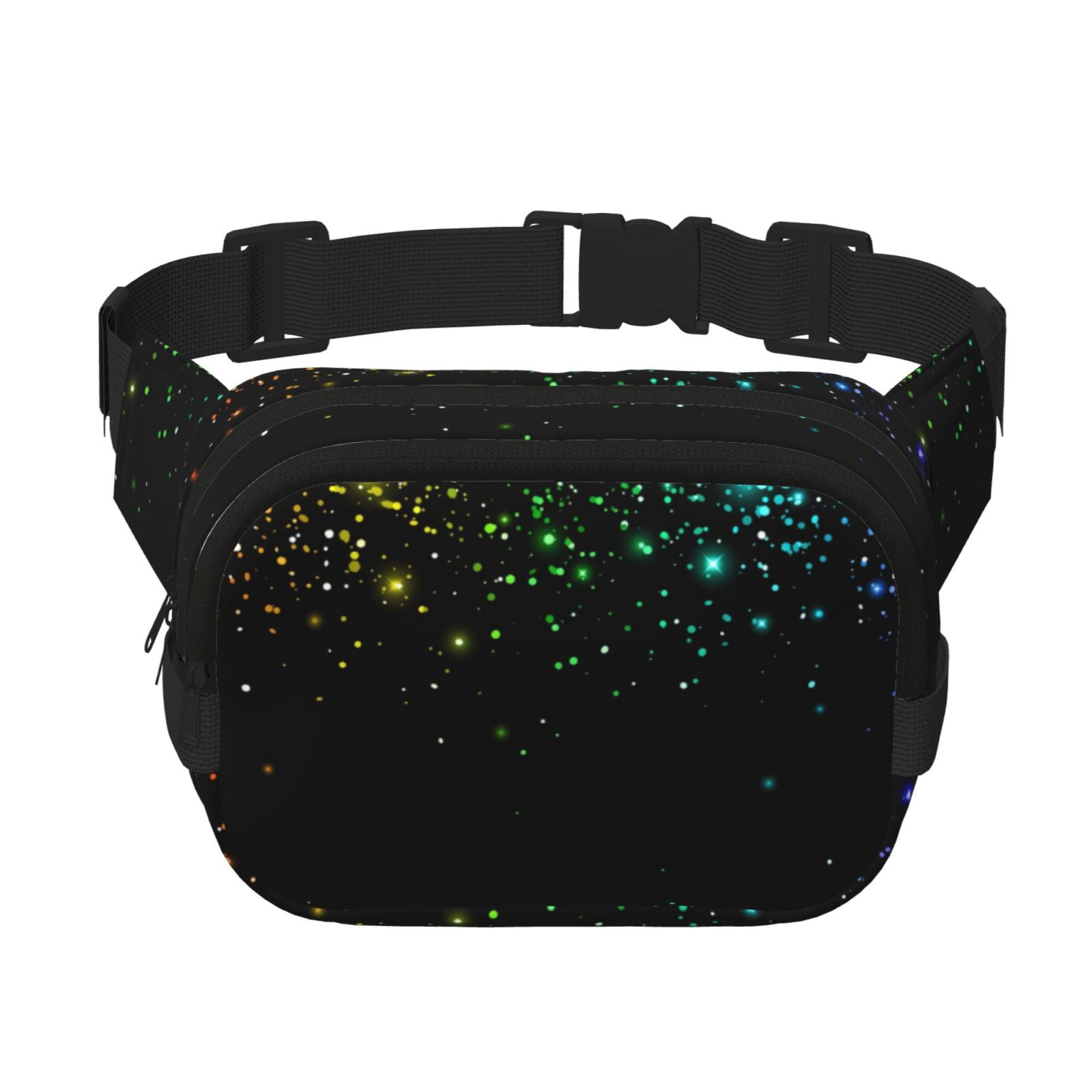 Picia Night Rainbow Sparkles Print Square Double-Layer Waist Bag Mini Adjustable Waist Belt Bag Exercise Running Travel Hiking