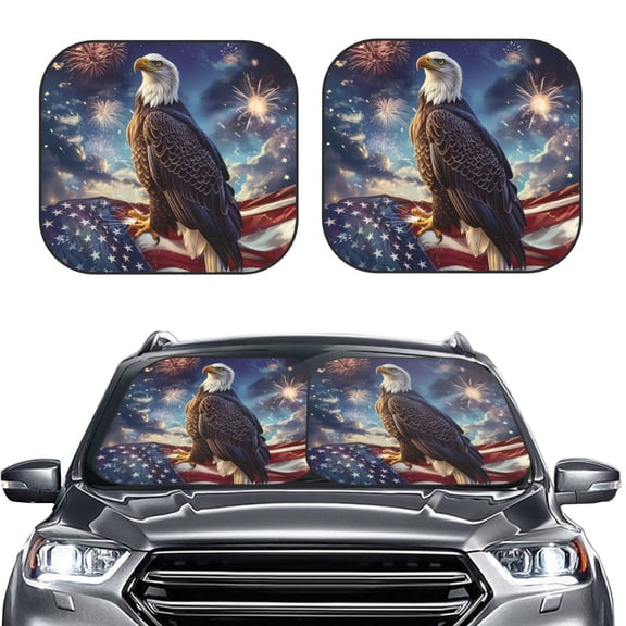 Picia Night Sky Bald Eagle 2 Piece Car Windshield Sun Shade Foldable | Foldable Sun Shield for Front Window Blocks UV Rays and Keeps Your Vehicle Cool-Small