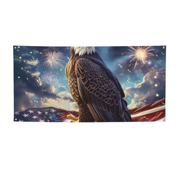 Picia Night Sky Bald Eagle Pattern Party Banner, Festive Decoration, Holiday Banner, Celebration Decor, Event Banner, Reusable Party Banner-Medium