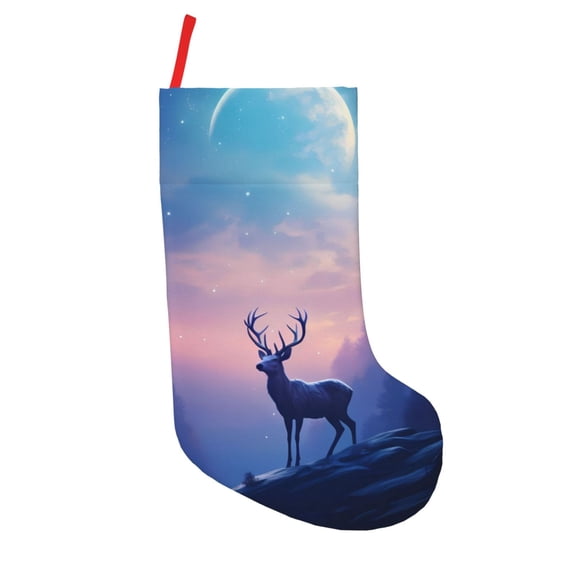 Picia Night Sky Elk Pattern Christmas Stockings, 18 Inches Knit Christmas Stockings, Stockings Christmas Cable Knitted Xmas Hanging Stockings