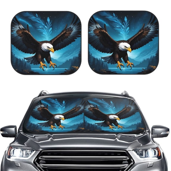 Picia Night Sky Forest Bald Eagle 2 Piece Car Windshield Sun Shade Foldable | Foldable Sun Shield for Front Window Blocks UV Rays and Keeps Your Vehicle Cool-Small