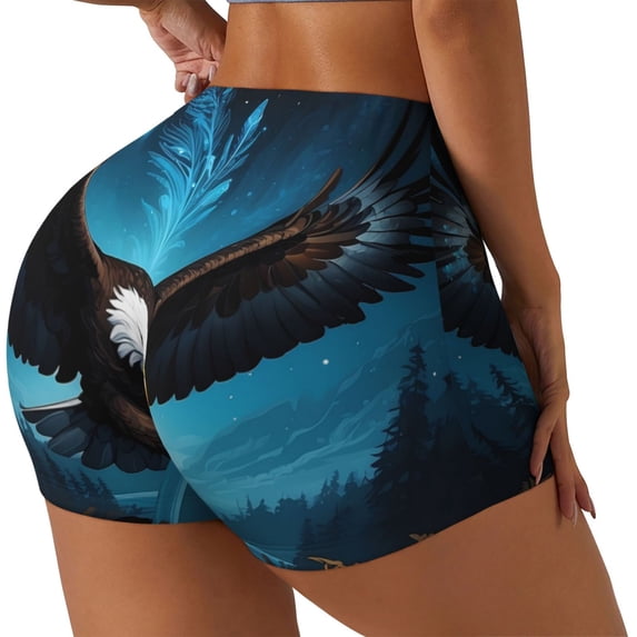 Picia Night Sky Forest Bald Eagle Printed Workout Shorts for Women Seamless Scrunch Butt Lifting High Waisted Yoga Gym Booty Running Moisture-wicking Short Pants-Medium