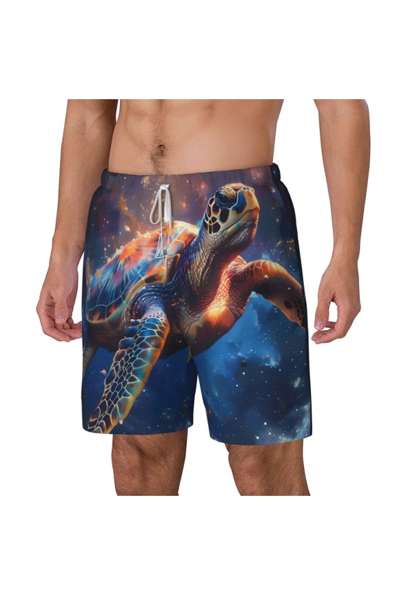 Night Sky Turtle pattern Mens Swim Trunks with Compression Liner Stretch Beach Shorts Quick Dry with Zipper Pockets No-Chafing Board Shorts-Small