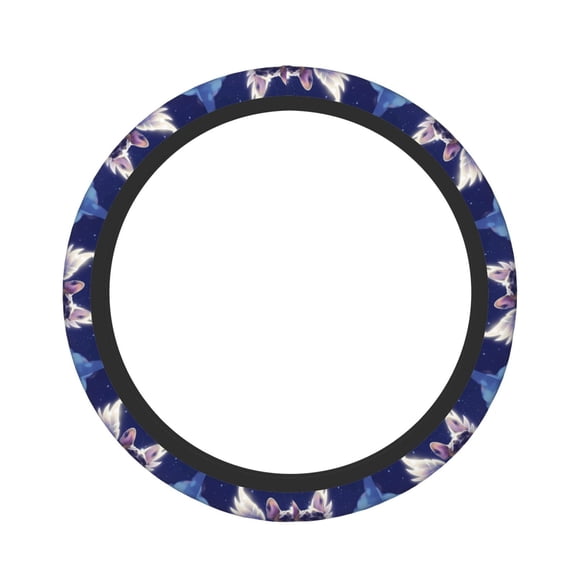 Picia Night Sky Winged French Bulldog Car Steering Wheel Cover, Non-Slip, Breathable, Universal 15 inch