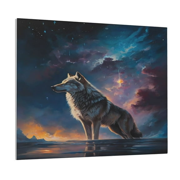 Picia Night Sky Wolf Pattern Decorative Picture – Unique Wall Art, Modern Canvas Print for Trendy Interiors (Horizontal)