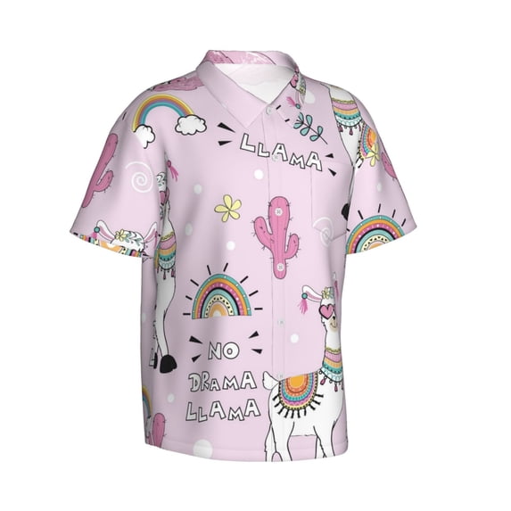 Picia No Drama Llama Gentle Cotton Regular Fit Short Sleeve Casual Hawaiian Shirt for Men-3X-Large