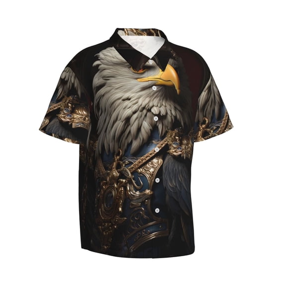 Picia Noble Style Bald Eagle Gentle Cotton Regular Fit Short Sleeve Casual Hawaiian Shirt for Men-Medium