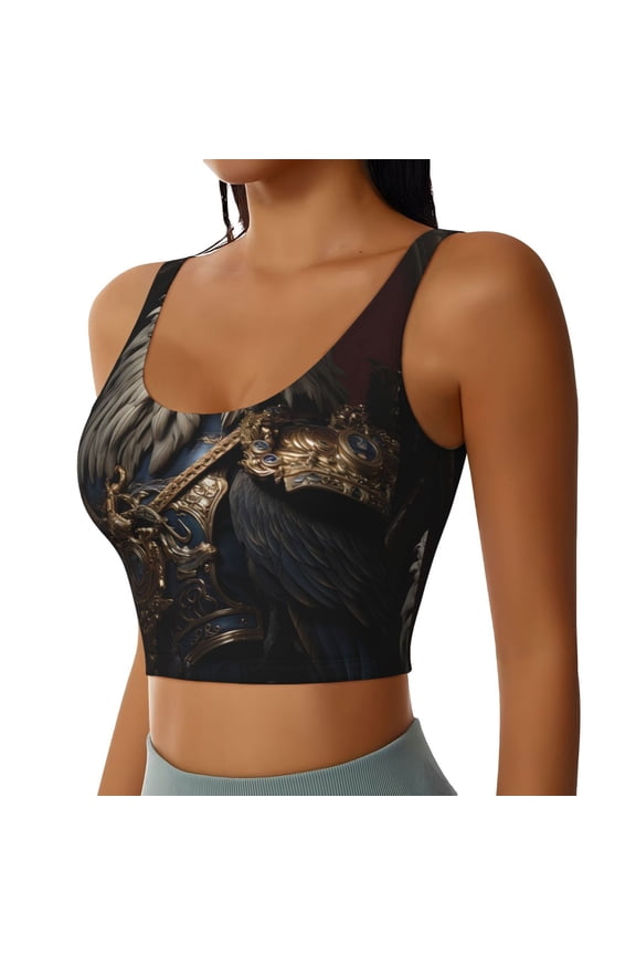 Noble Style Bald Eagle Sports Bra for Women,Padded Strappy Sports Bras Medium Support Yoga Bra with Removable Cups,Running Yoga Bra-Medium