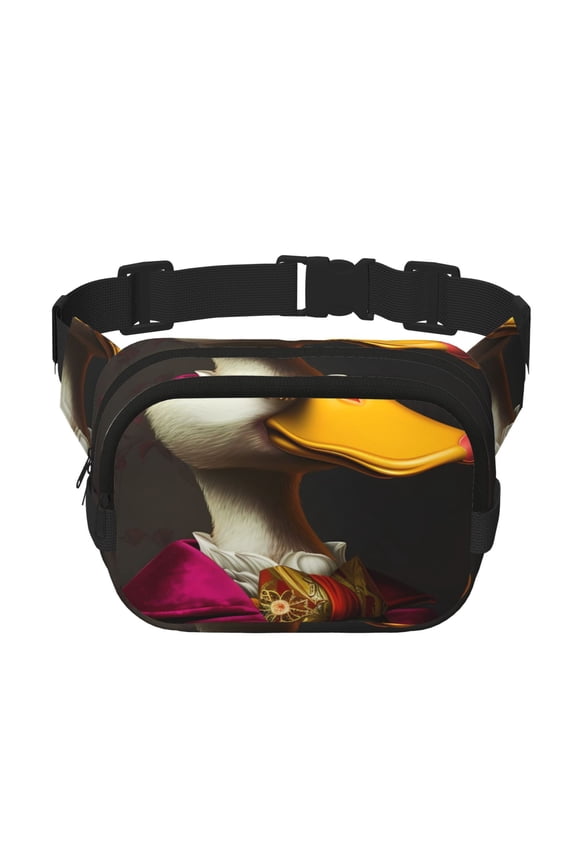 Noble Style Duck Print Square Double-Layer Waist Bag Mini Adjustable Waist Belt Bag Exercise Running Travel Hiking