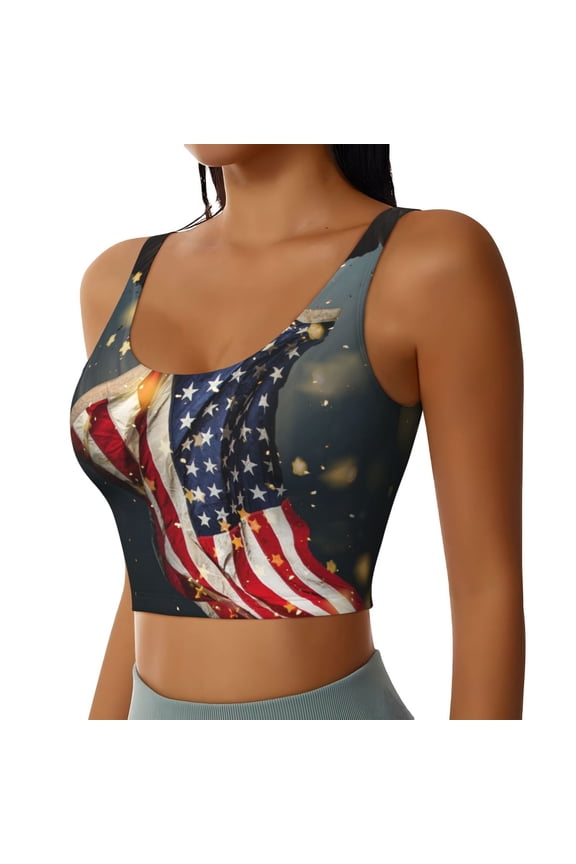 North American Bald Eagle1 Sports Bra for Women,Padded Strappy Sports Bras Medium Support Yoga Bra with Removable Cups,Running Yoga Bra-XX-Large