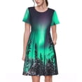 thumbnail image 1 of Picia Northern Lights 2 Pattern Women's Short Sleeve Summer Dress Pleated Loose Swing Knee Length Short Sleeve Swing Dresses, 1 of 6