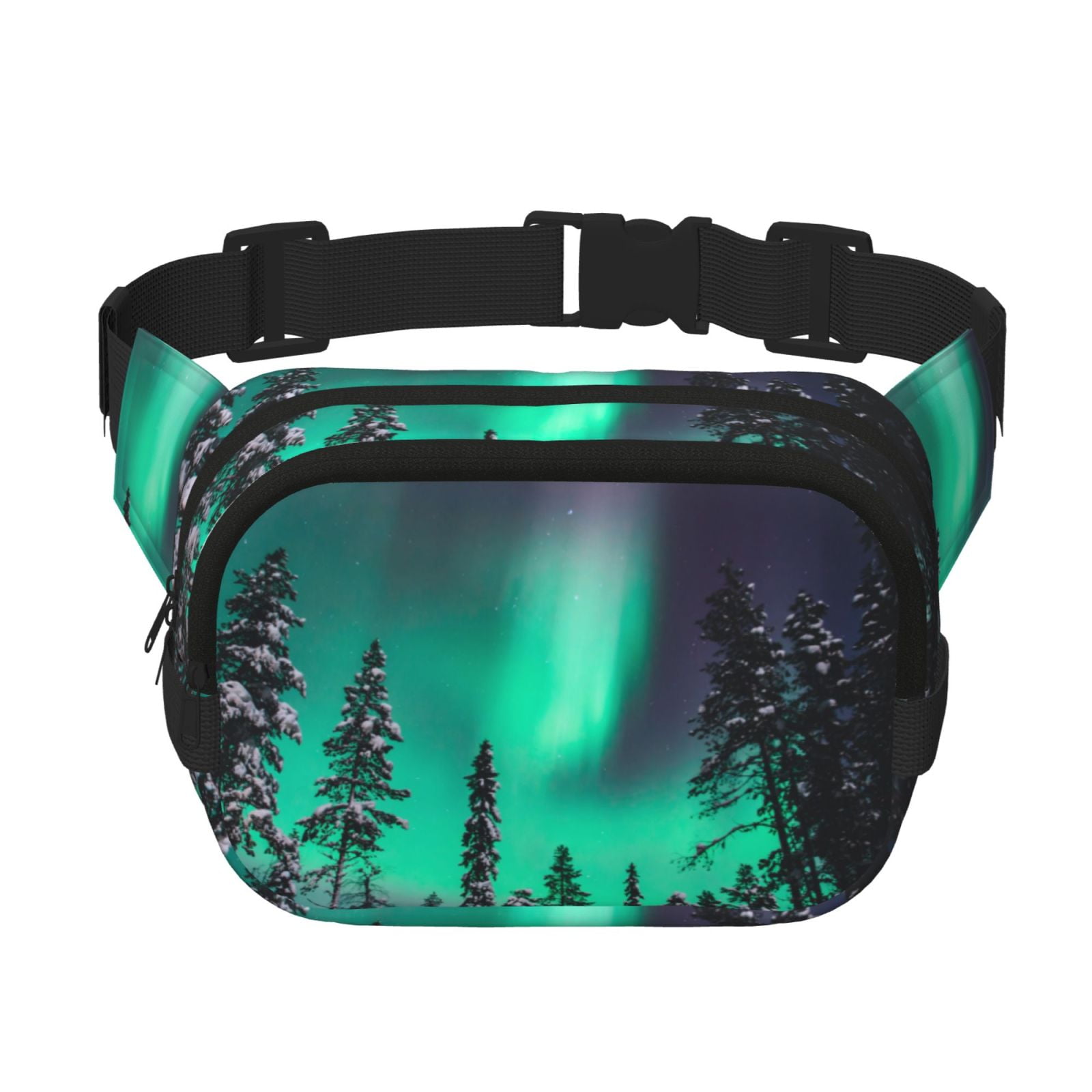 Picia Northern Lights 2 Print Square Double-Layer Waist Bag Mini Adjustable Waist Belt Bag Exercise Running Travel Hiking