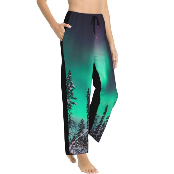 Picia Northern Lights 2 Womens Soft Woven Cotton Elastic Waistband Sleep Pajama Pant Lounge Sleep Pant With Pockets And Drawstring-Small