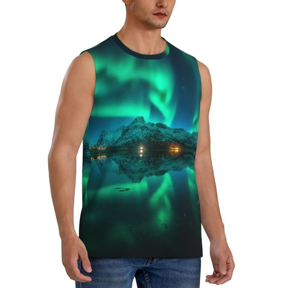 Picia Northern Lights mens Cotton Tank Undershirts , Moisture-wicking Ribbed Tanks, Lightweight Cotton Tank Undershirts-Medium