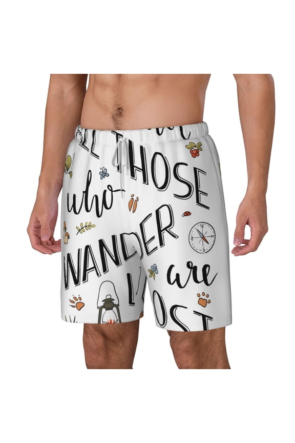Not All Those Who Wander Are Lost 3 pattern Mens Swim Trunks with Compression Liner Stretch Beach Shorts Quick Dry with Zipper Pockets No-Chafing Board Shorts-Small