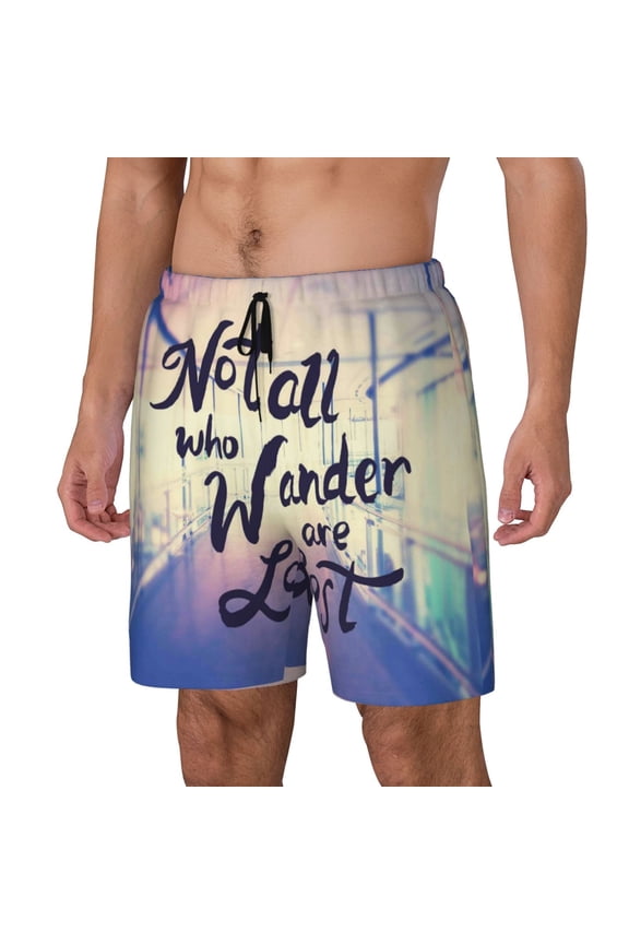 Not All Those Who Wander Are Lost pattern Mens Swim Trunks with Compression Liner Stretch Beach Shorts Quick Dry with Zipper Pockets No-Chafing Board Shorts-Small