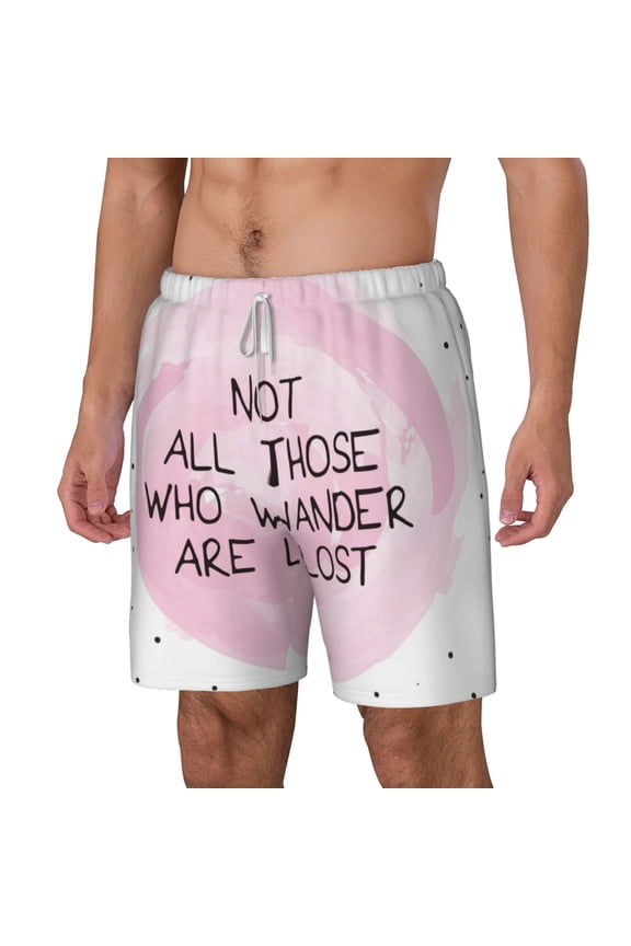 Not All Those Who Wander Are Lost pattern Mens Swim Trunks with Compression Liner Stretch Beach Shorts Quick Dry with Zipper Pockets No-Chafing Board Shorts-Small