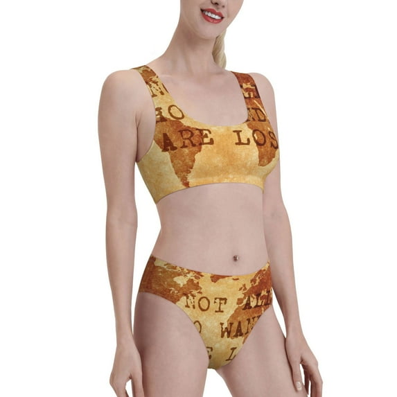 Picia Not All Those Who Wander Are Lost2 Women's High Waisted Bikini Scoop Neck Swimsuit Two Pieces Bathing Suit-Large