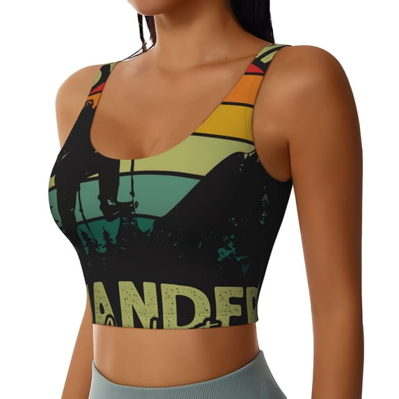 Picia Not All Who Wander Are Lost 1 Sports Bra for Women,Padded Strappy Sports Bras Medium Support Yoga Bra with Removable Cups,Running Yoga Bra-Small