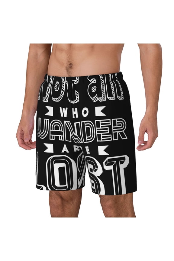 Not All Who Wander Are Lost 2 pattern Mens Swim Trunks with Compression Liner Stretch Beach Shorts Quick Dry with Zipper Pockets No-Chafing Board Shorts-Small