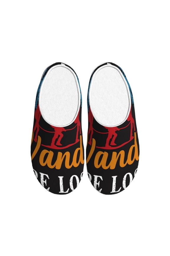 Not All Who Wander Are Lost Hiking for Women's Lamb-hug Comfy Fleece House Slippers Memory Foam, Slip-on House Shoes Indoor Outdoor-35/36