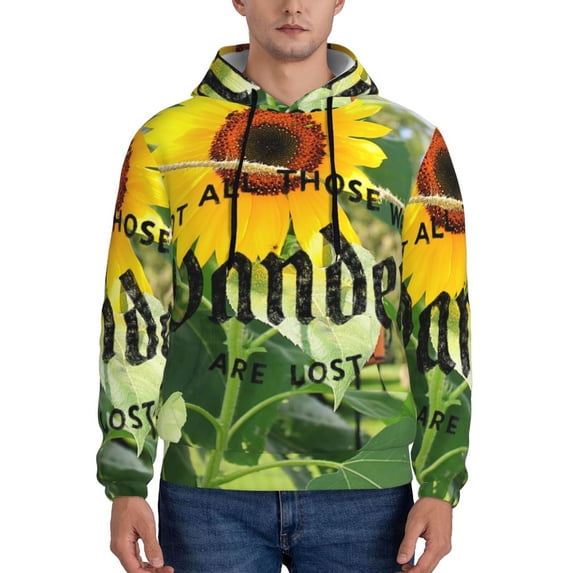 Picia Not All Who Wander Are Lost Pattern Casual Men's Hoodie - Lightweight Hooded Sweatshirt with Kangaroo Pocket, Comfortable Pullover for Everyday, Travel-Small