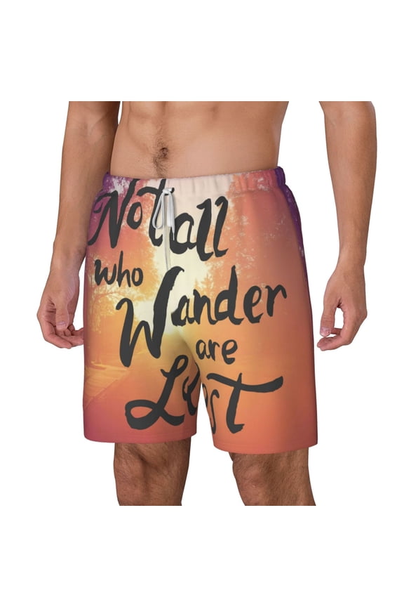 Not All Who Wander Are Lost pattern Mens Swim Trunks with Compression Liner Stretch Beach Shorts Quick Dry with Zipper Pockets No-Chafing Board Shorts-Small