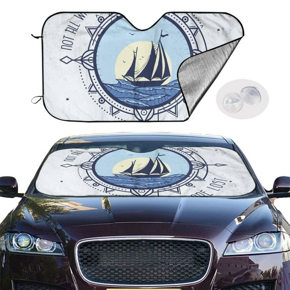 Picia Not All Who Wander Are Lost2 Curved Windshield Sunshade Accordion Folding Style Auto Shade for Car Truck SUV Van Blocks UV Ray Sun Visor Protector -Small